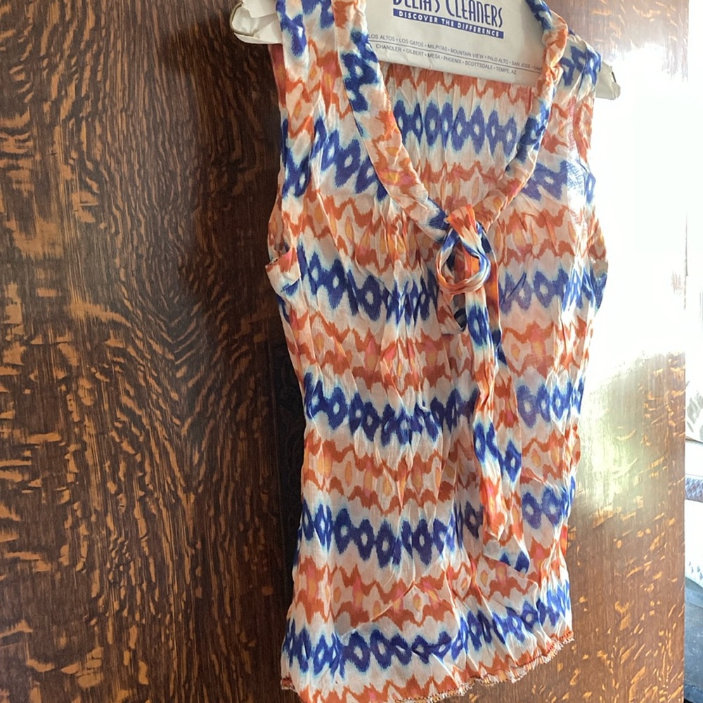 Sleeveless Tye-Dye Top - Orange, Blue and white.